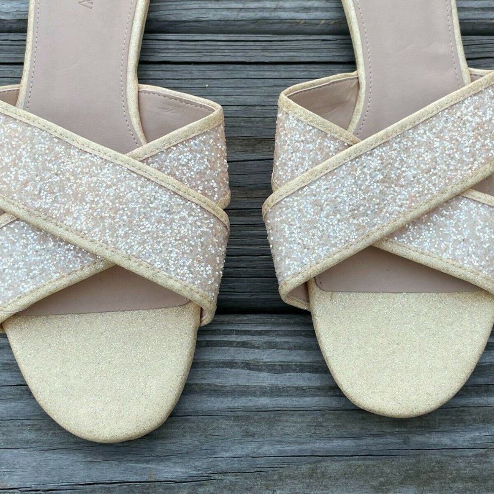 J. Crew Women Sandal Flat Shoes Sparkling man made Upper Gold Tone Size 10 - Picture 12 of 12